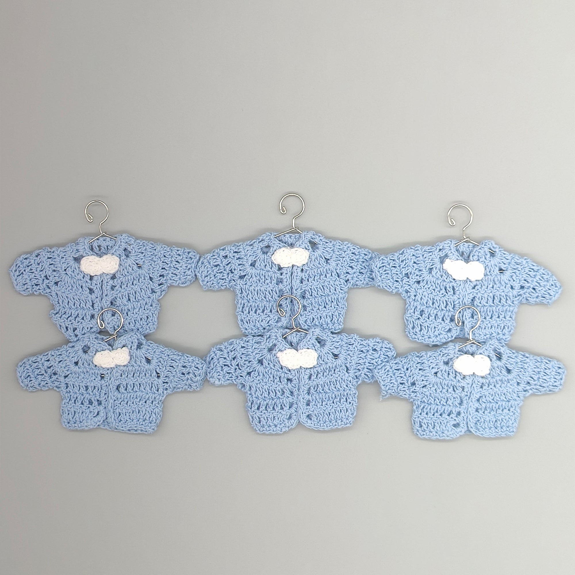 Set of 6 Mini Crochet Baby Jacket Favors – Baby Shower Gifts - Baby Boy Christening Favors, Baby Blue Keepsake