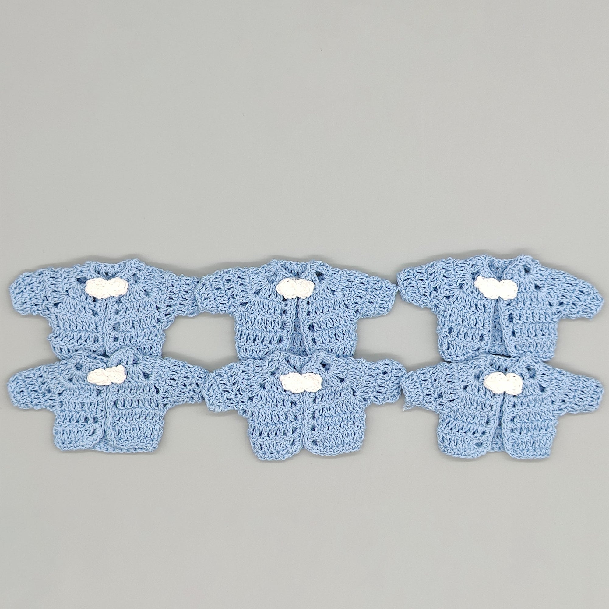 Set of 6 Mini Crochet Baby Jacket Favors – Baby Shower Gifts - Baby Boy Christening Favors, Baby Blue Keepsake