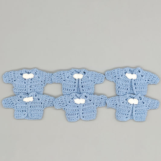 Set of 6 Mini Crochet Baby Jacket Favors – Baby Shower Gifts - Baby Boy Christening Favors, Baby Blue Keepsake