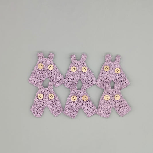 Set of 6 Mini Lilac Crochet Baby Overalls – Baby Shower Favors