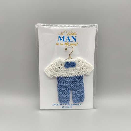 Set of 6 Personalized Crochet Baby Favors – Gold Hanger, Fast Shipping