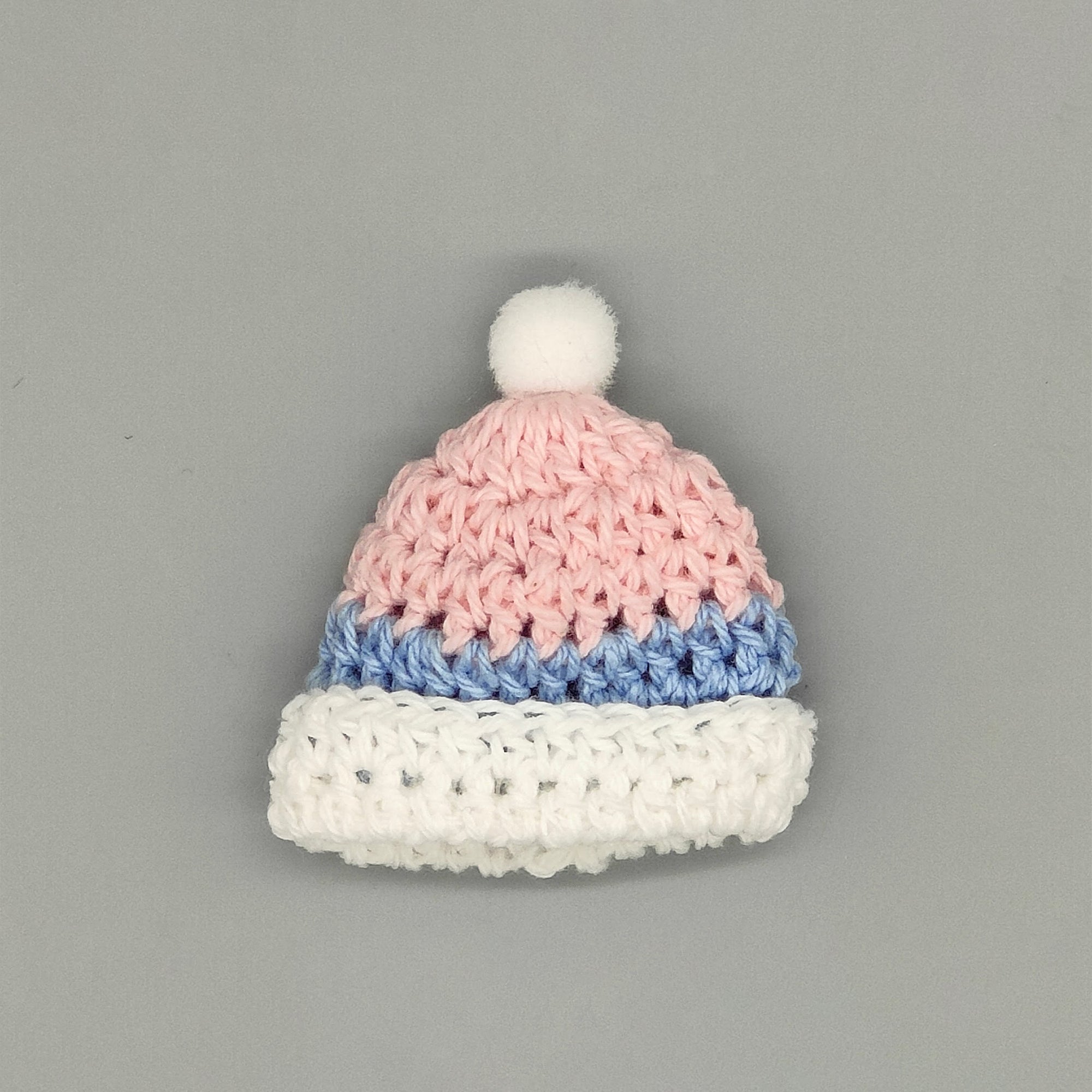 Set of 6 Mini Crochet Beanies – Baby Blue & Pink Shower Favors
