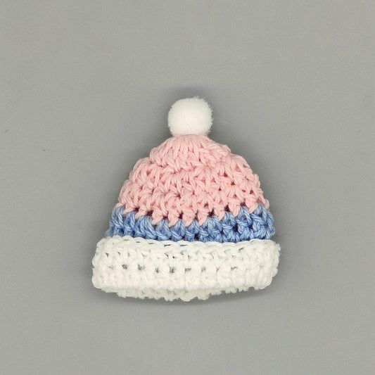 Set of 6 Mini Crochet Beanies – Baby Blue & Pink Shower Favors