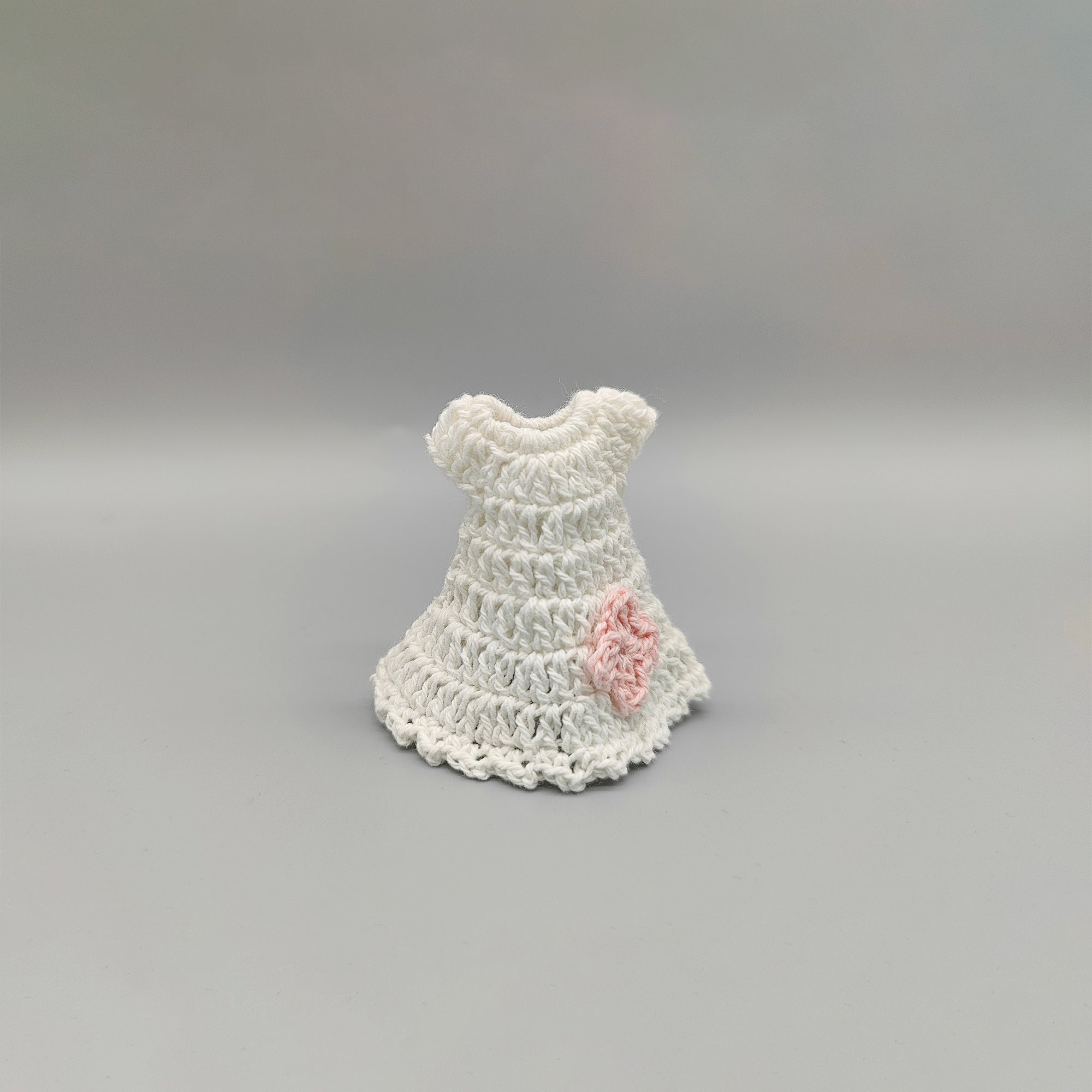 Set of 6 White Crochet Baby Dresses with Pink Flower – Baby Shower Favors