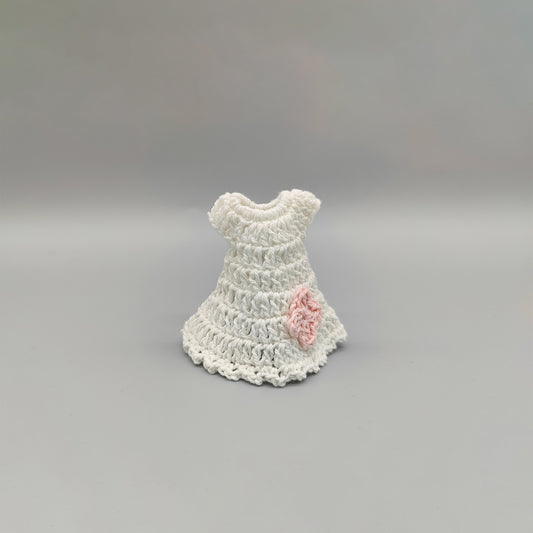 Set of 6 White Crochet Baby Dresses with Pink Flower – Baby Shower Favors