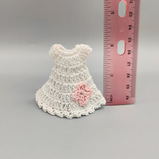 Set of 6 White Crochet Baby Dresses with Pink Flower – Baby Shower Favors