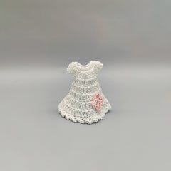 Set of 6 White Crochet Baby Dresses with Pink Flower – Baby Shower Favors