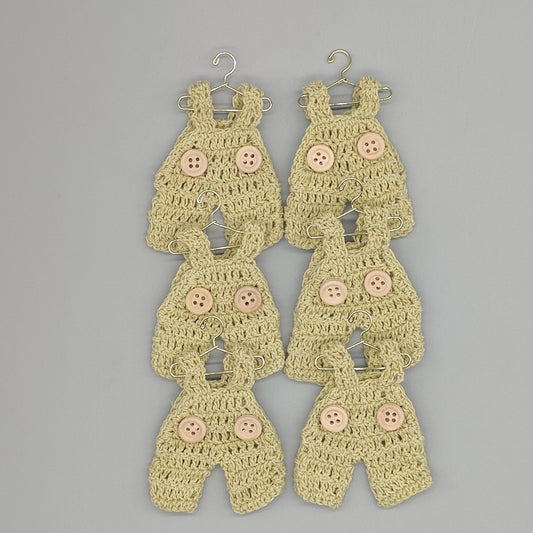 Crochet Baby Overalls Favors - Sage Green, Set of 6
