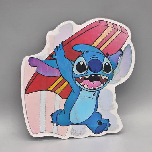 Surfing Stitch Blue Alien Lenticular Sticker - Hawaiian Tropical Decal - 2-in-1 Shifting Image