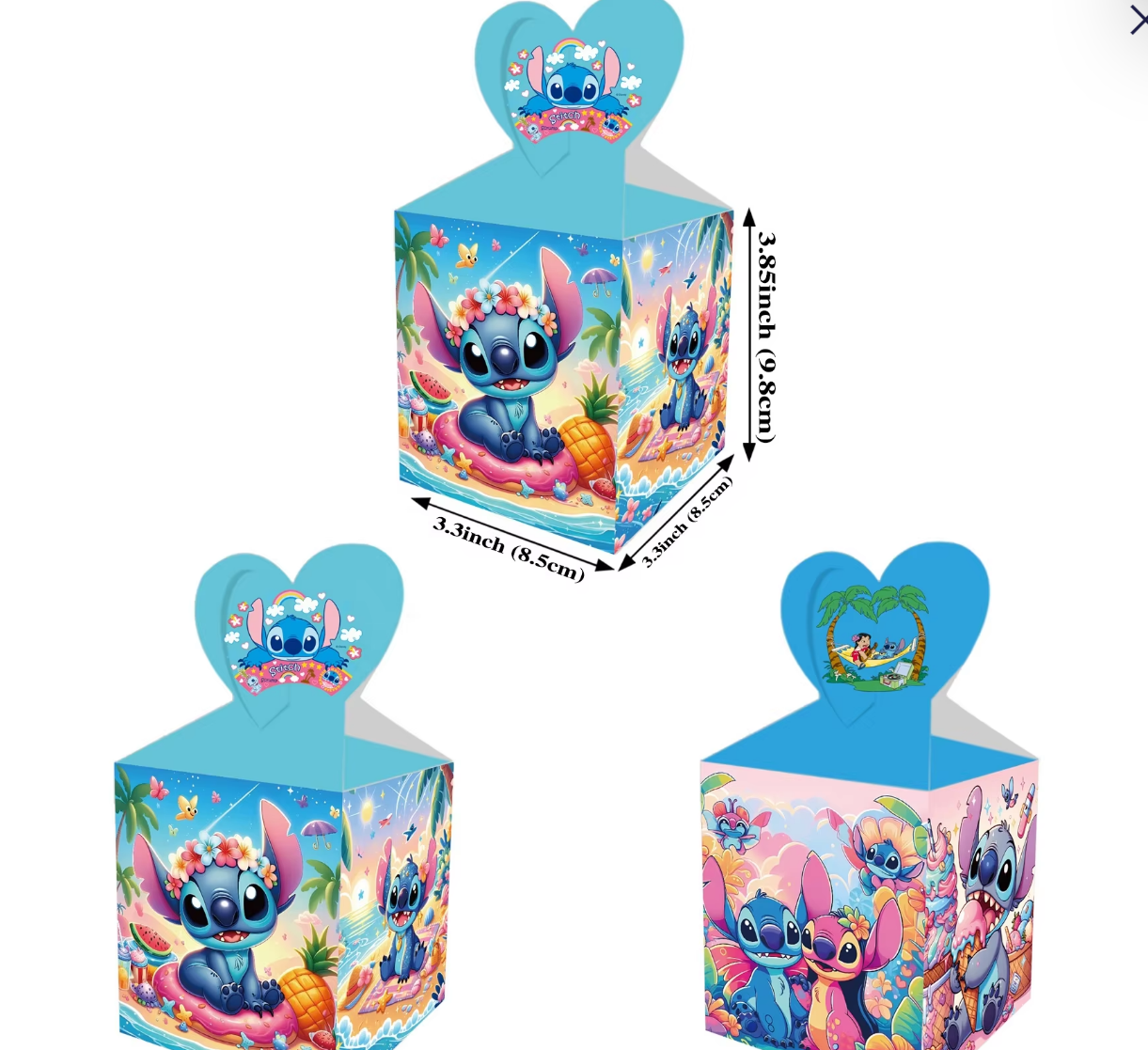 12 Lilo & Stitch Favor Boxes, Heart-Top Candy Treat Boxes, Hawaiian Luau Birthday Party Supplies, Tropical Ohana Theme