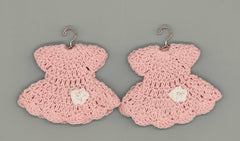 Set of 6 Pink Crochet Baby Dress Favors with White Flower
