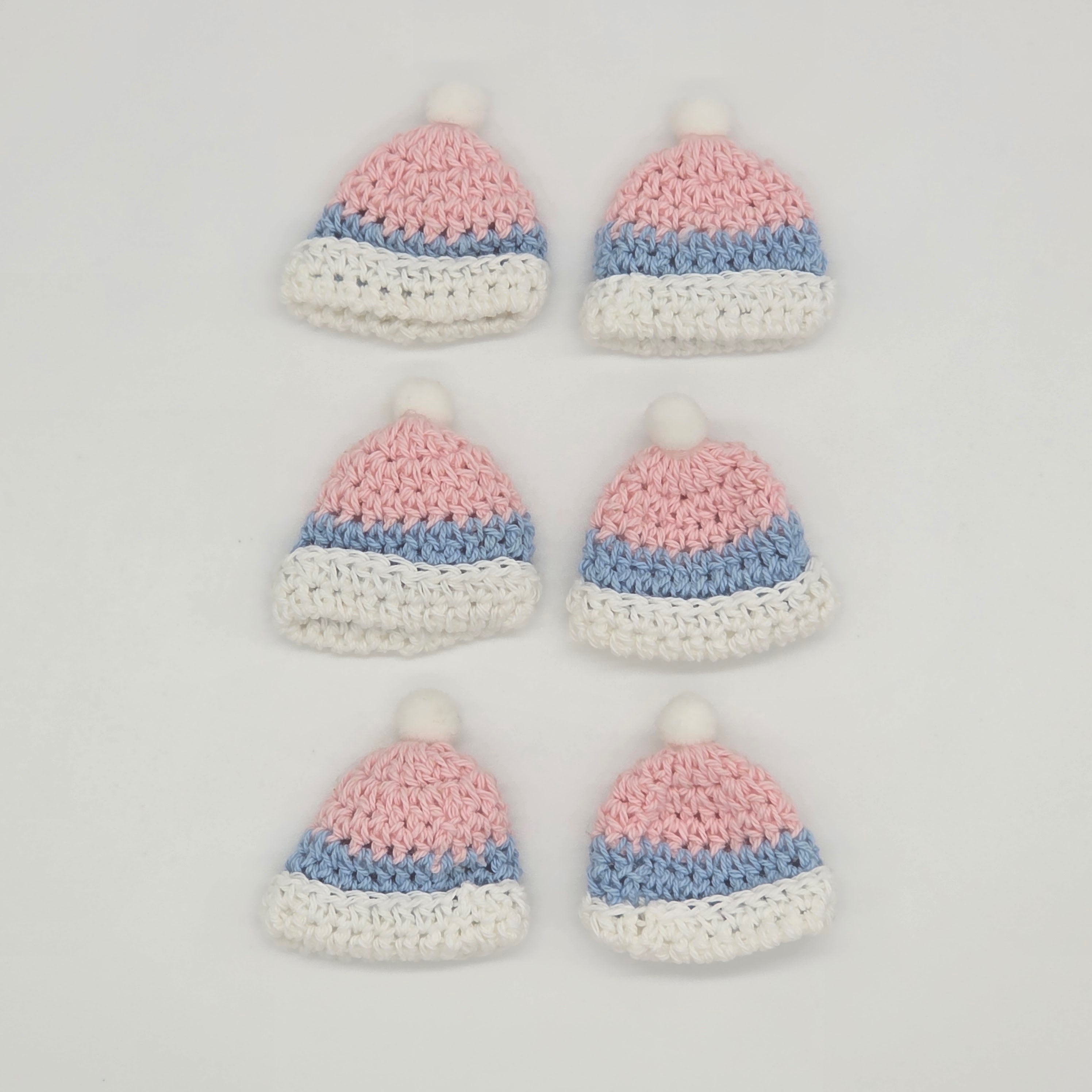 6 Pcs Tiny Crochet Beanies Party Gifts - Pastel Pink & Blue Miniature Hats for Party Favor, Party Gift, and Party Decor | Baby Shower Ready