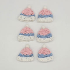 6 Pcs Tiny Crochet Beanies Party Gifts - Pastel Pink & Blue Miniature Hats for Party Favor, Party Gift, and Party Decor | Baby Shower Ready