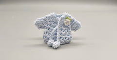 Baby blue knit crochet mini jacket with floral design, cute favors, baby shower, baby welcome, crochet favors, baby shower favours, Set of 6