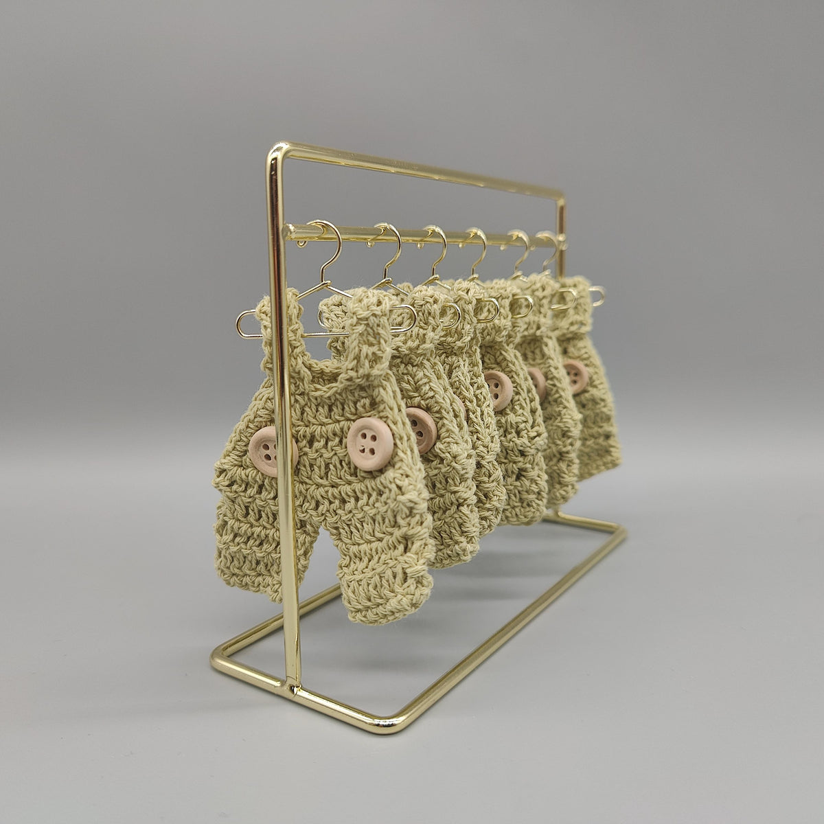 Crochet Baby Overalls Favors - Sage Green, Set of 6