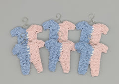 Gender reveal favors, Baby Blue & Baby Pink Crochet mini outfit, Boy or Girl, baby shower favor, favors with hanger/rack option. Set of 6.