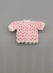Crochet mini jacket, pink with white trim, cute favors, baby shower, baby welcome, crochet favors, baby shower favours, Set of 6
