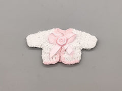 Crochet mini jacket, white with pink accent bow, cute favors, baby shower, baby welcome, crochet favors, baby shower favours, Set of 6