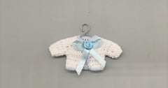 Crochet mini jacket, white with baby blue accent bow, cute favors, baby shower, baby welcome, crochet favors, baby shower favours, Set of 6
