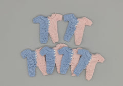 Gender reveal favors, Baby Blue & Baby Pink Crochet mini outfit, Boy or Girl, baby shower favor, favors with hanger/rack option. Set of 6.