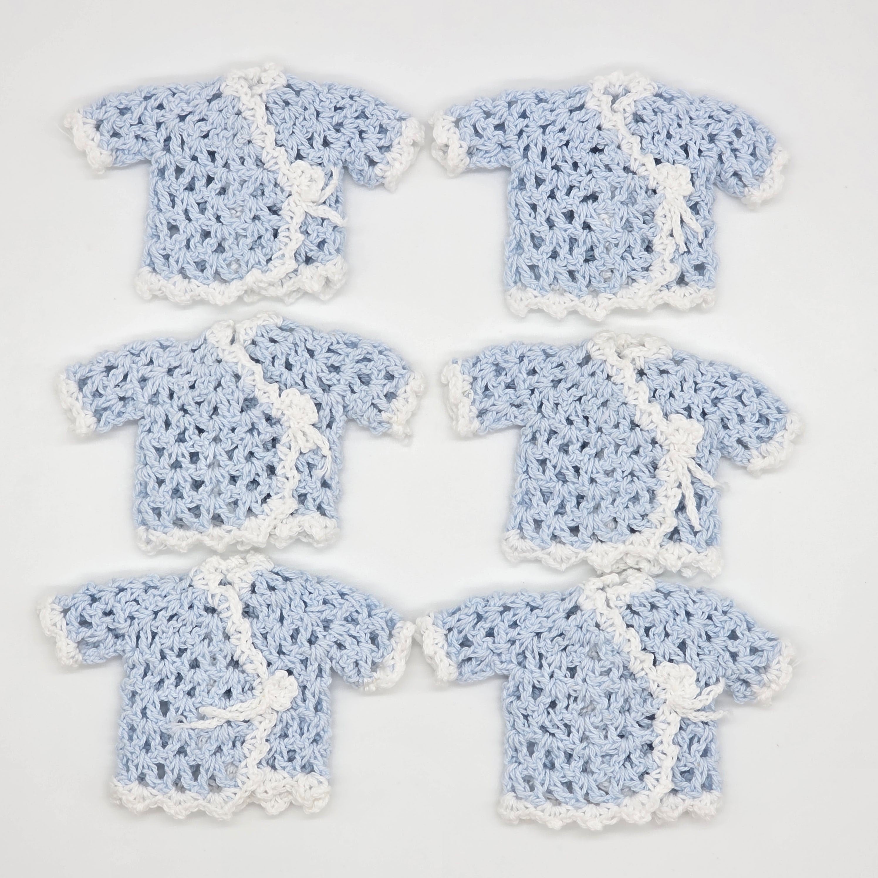 Mini Crochet Baby Shower Favors - Blue & White Tiny Jackets - Set of 6 Party Gift & Party Favor with Hanger Options