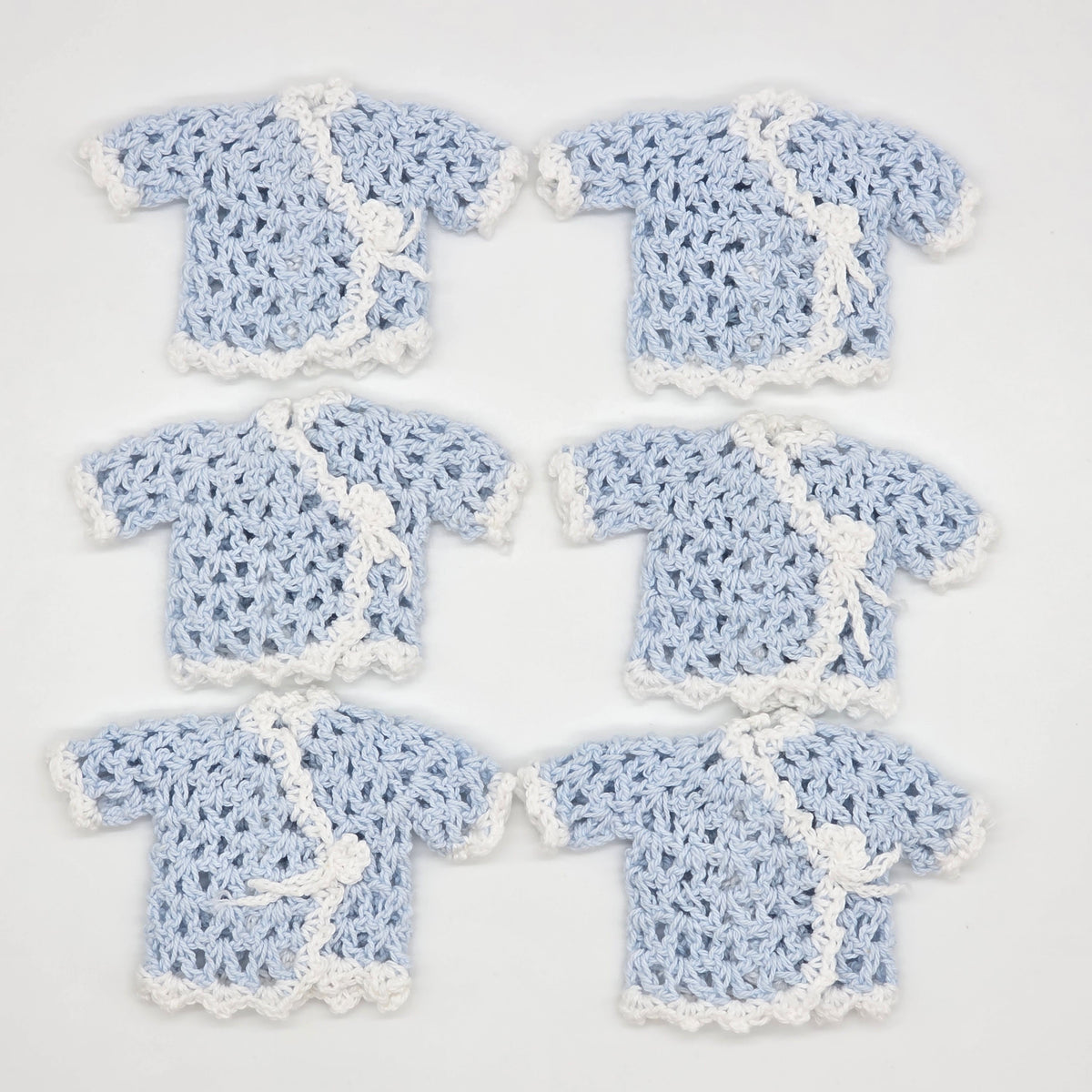 Mini Crochet Baby Shower Favors - Blue & White Tiny Jackets - Set of 6 Party Gift & Party Favor with Hanger Options