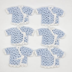 Mini Crochet Baby Shower Favors - Blue & White Tiny Jackets - Set of 6 Party Gift & Party Favor with Hanger Options