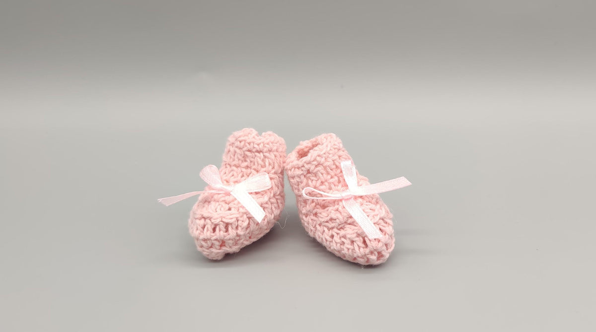 Mini Crochet Baby Booties | Pink Baby Shower Favors | Christening Baptism Gift | Tiny Baby Shoes | Set of 6 Pairs with Baby pink lace