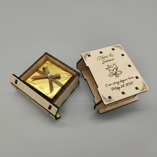 Our Story Begins Here - Custom Wedding Favor Box - Personalized Wooden Keepsake for Guests, Jewelry Box, Chocolate Box