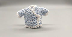Crochet mini jacket, baby blue with white trim, cute favors, baby shower, baby welcome, crochet favors, baby shower favours, Set of 6