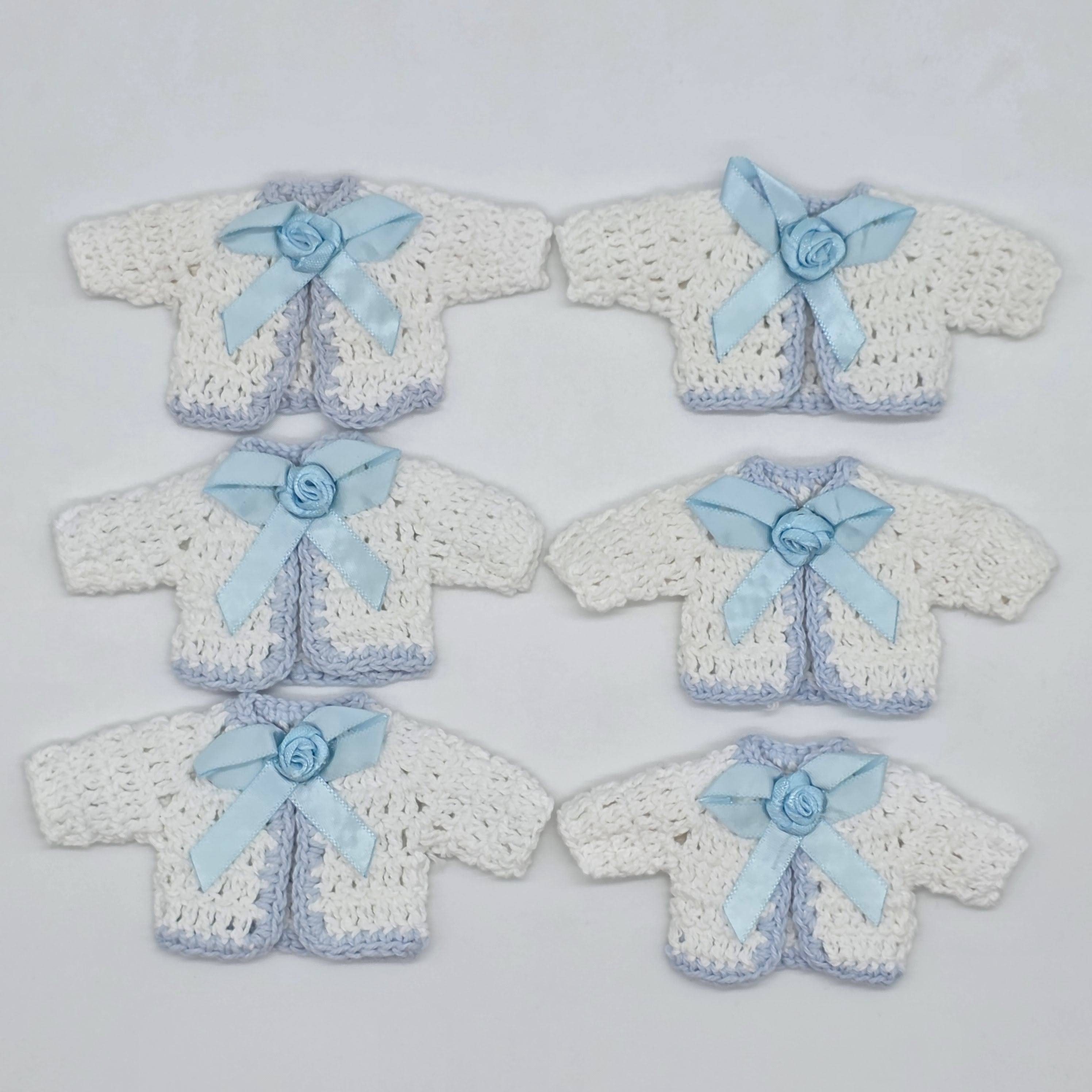 Handmade Tiny Crochet Baby Blue Party Favors – 6pc Mini Sweater Party Gift Set for Baby Showers, Baptism & Gender Reveal