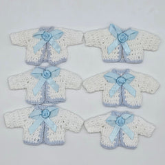 Handmade Tiny Crochet Baby Blue Party Favors – 6pc Mini Sweater Party Gift Set for Baby Showers, Baptism & Gender Reveal