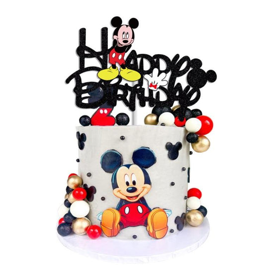 Mickey Mouse Inspired Birthday Cake Topper: Glittery Black Party Decor