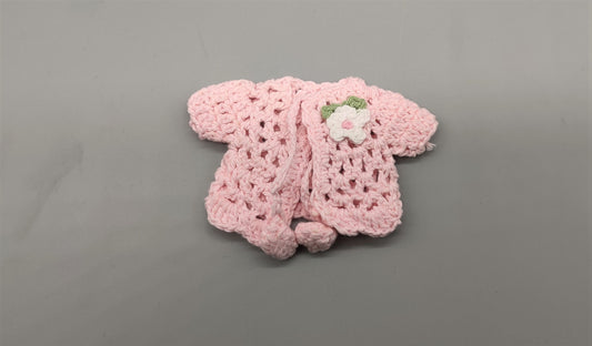 Baby pink knit crochet mini jacket with floral design, cute favors, baby shower, baby welcome, crochet favors, baby shower favours, Set of 6