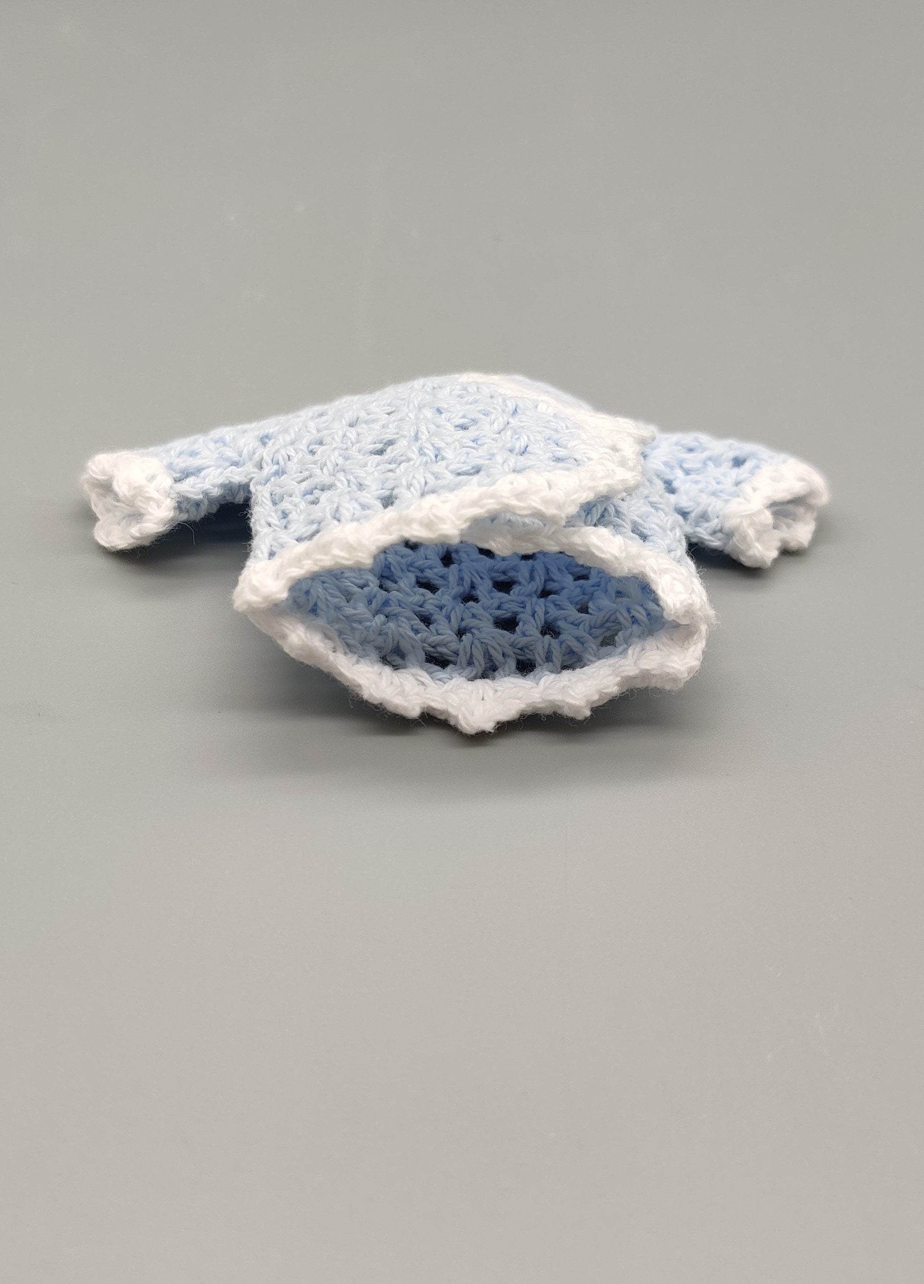 Crochet mini jacket, baby blue with white trim, cute favors, baby shower, baby welcome, crochet favors, baby shower favours, Set of 6