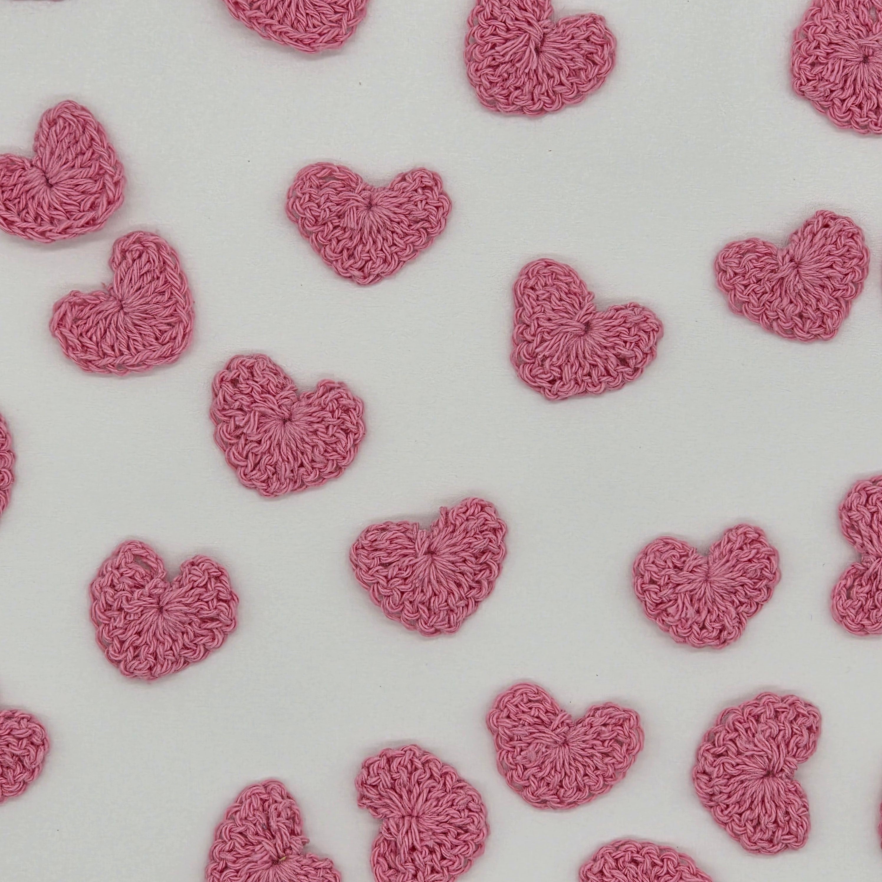 Tiny Pink Crochet Hearts 1" Appliques, Set of 12 Tiny Yarn Hearts for Scrapbooking, Sewing, Crafts & Valentine's Day