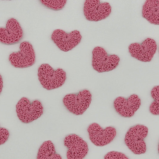 Tiny Pink Crochet Hearts 1" Appliques, Set of 12 Tiny Yarn Hearts for Scrapbooking, Sewing, Crafts & Valentine's Day