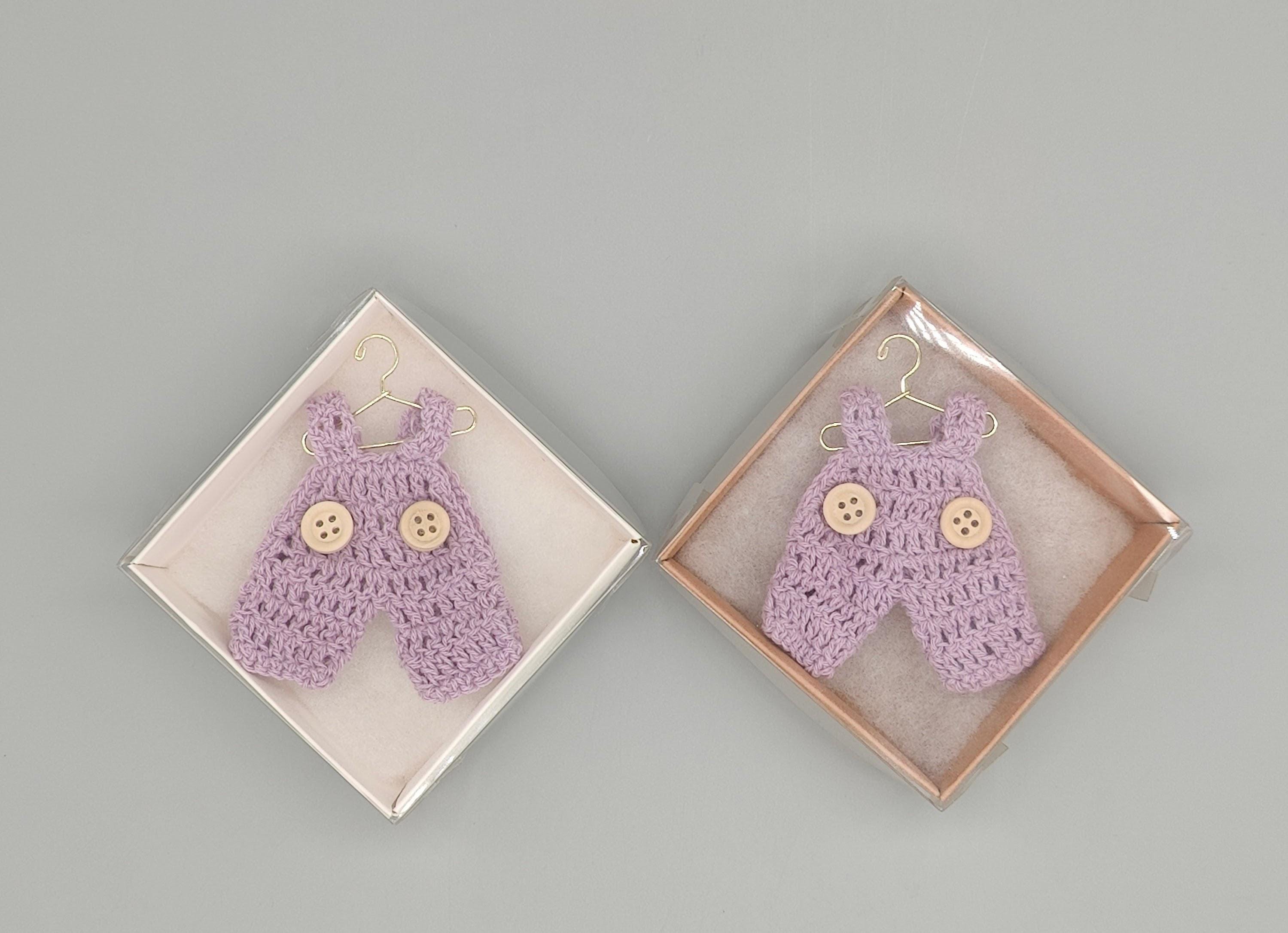 Set of 6 Mini Crochet Lilac Baby Overalls - Baby Shower Favors, Gender Reveal Decor, Birthday Party Gift, Miniature Doll Clothes