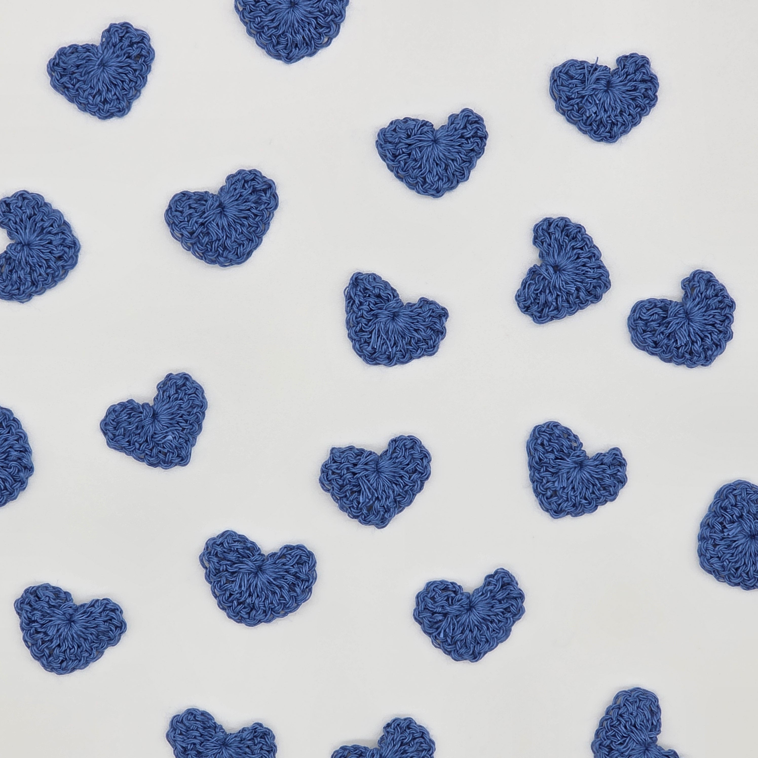 Set of 12 Tiny Blue Crochet Hearts - 1 inch Mini Hand-Stitched Appliques for Scrapbooking, Crafts & Table Scatter