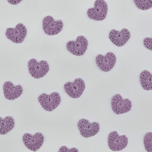 Tiny Lilac Crochet Hearts 1" Appliques, Set of 12 Tiny Yarn Hearts for Scrapbooking, Sewing, Crafts & Valentine's Day