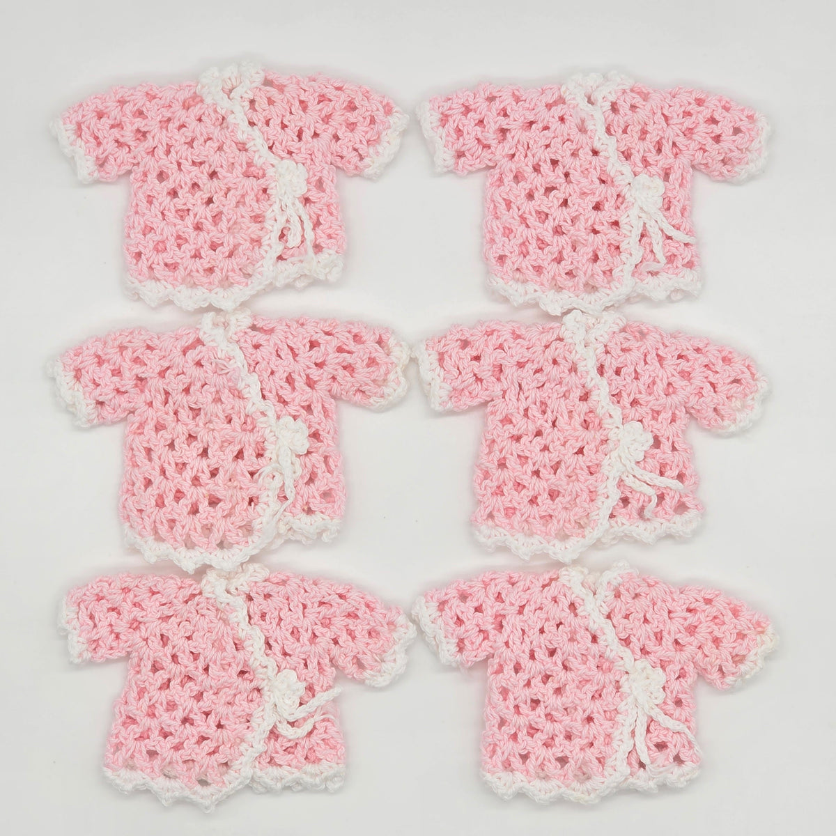 Handmade Mini Crochet Jacket Party Favors | 6pc Pink & White Party Gift Set - Tiny Crochet Favors for Baby Shower Gifts