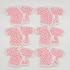 Handmade Mini Crochet Jacket Party Favors | 6pc Pink & White Party Gift Set - Tiny Crochet Favors for Baby Shower Gifts