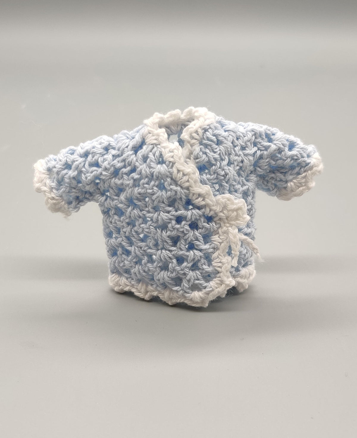 Crochet mini jacket, baby blue with white trim, cute favors, baby shower, baby welcome, crochet favors, baby shower favours, Set of 6