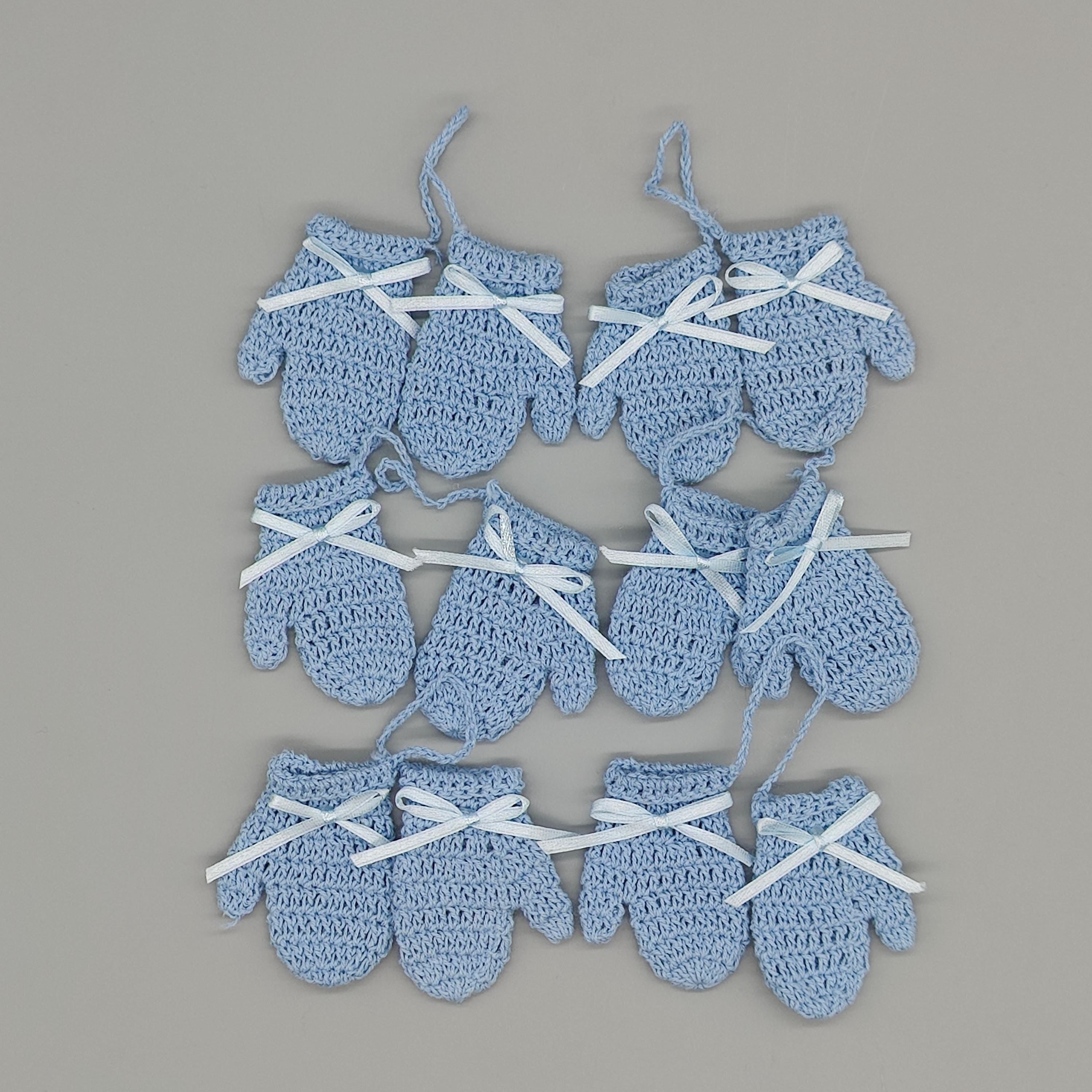 Mini Crochet Baby Mittens Favor - Baby Boy Shower Keepsake - Set of 5 Pairs - Hand-Stitched Mitten Party Favor
