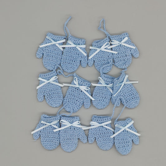 Mini Crochet Baby Mittens Favor - Baby Boy Shower Keepsake - Set of 5 Pairs - Hand-Stitched Mitten Party Favor