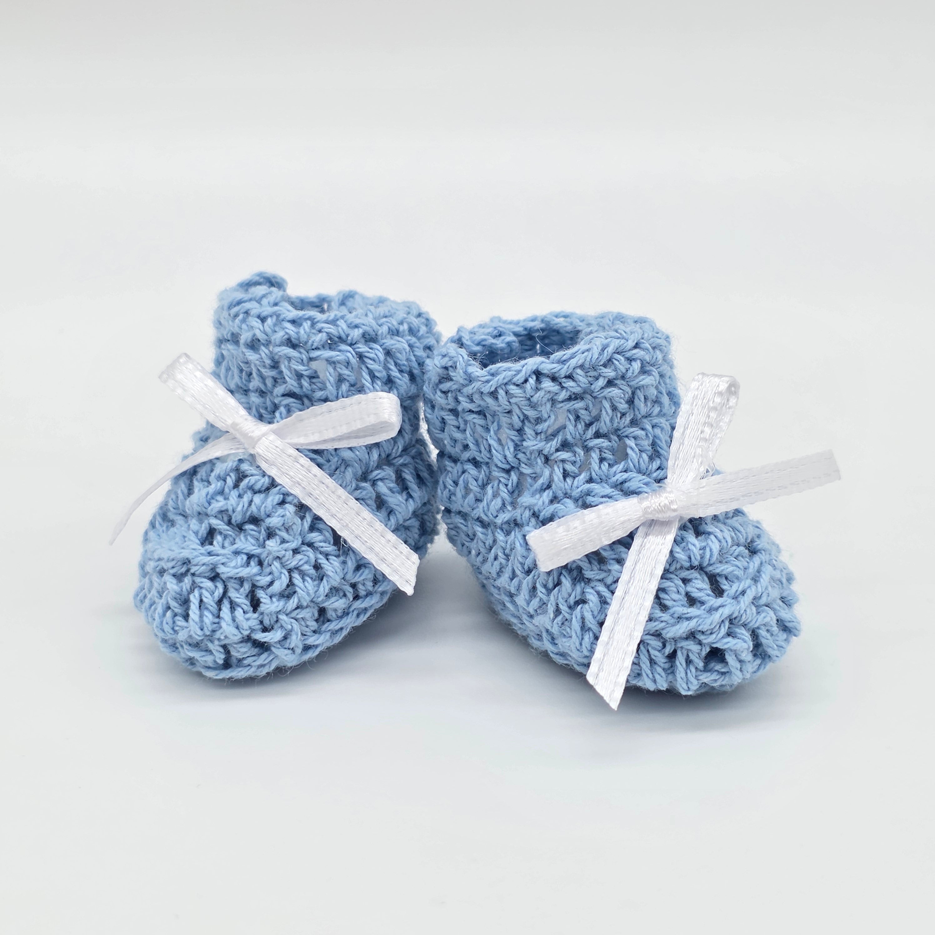 Tiny Baby Blue Crochet Knit Baby Booties Party Gifts with Lace - Baby Booty Party Favors - 6 Pairs