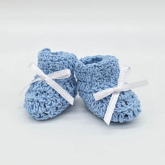 Tiny Baby Blue Crochet Knit Baby Booties Party Gifts with Lace - Baby Booty Party Favors - 6 Pairs