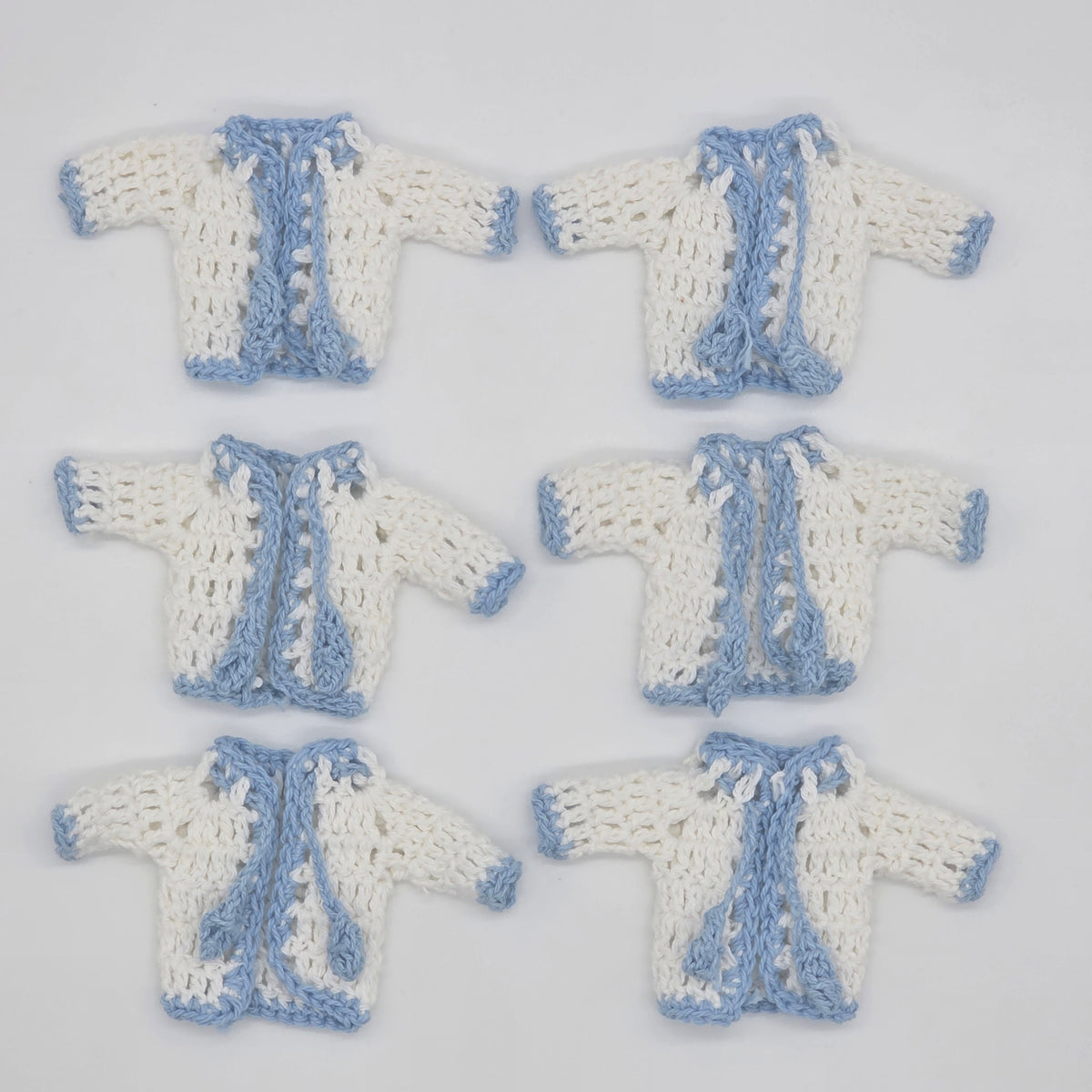 Set of 6 Mini Crochet Baby Jackets - Handcrafted Party Favors & Party Gift for Baby Showers, Baptisms & Birthdays | Custom Rack Options