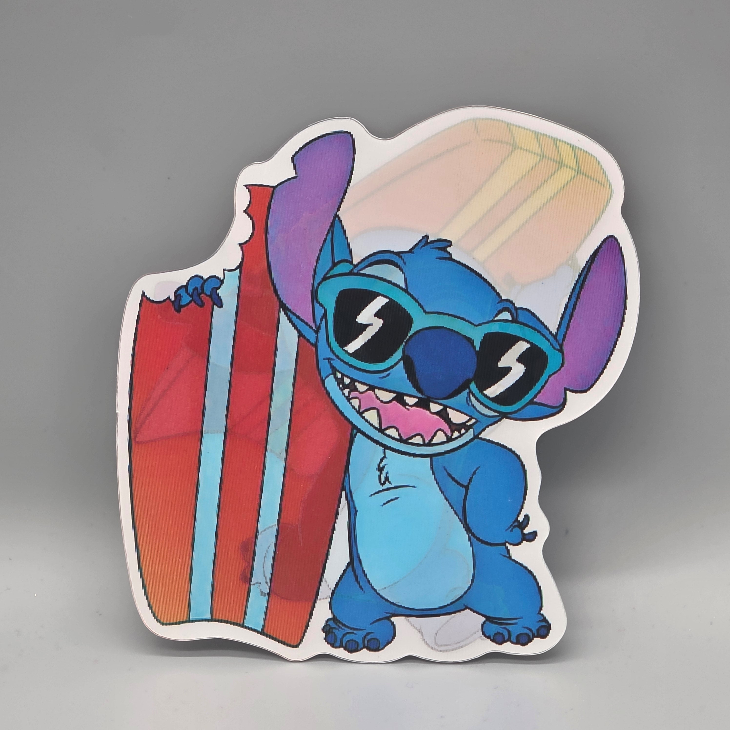 Surfing Stitch Blue Alien Lenticular Sticker - Hawaiian Tropical Decal - 2-in-1 Shifting Image