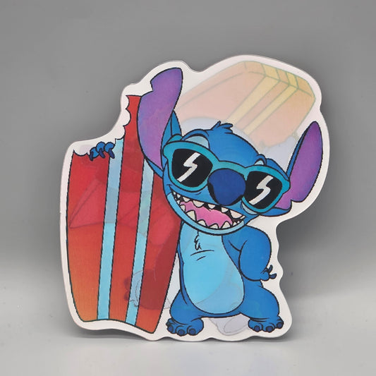Surfing Stitch Blue Alien Lenticular Sticker - Hawaiian Tropical Decal - 2-in-1 Shifting Image